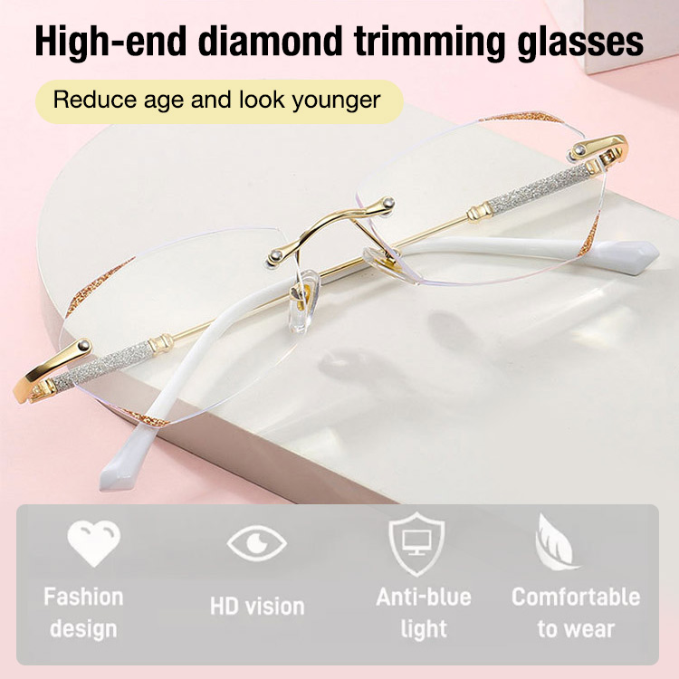 88 Super Sale 45% OFF- Imported from Germany-Diamond Frameless Reading Glasses, suitable for all face shapes-Free eye cleaning solution set as a giveaway