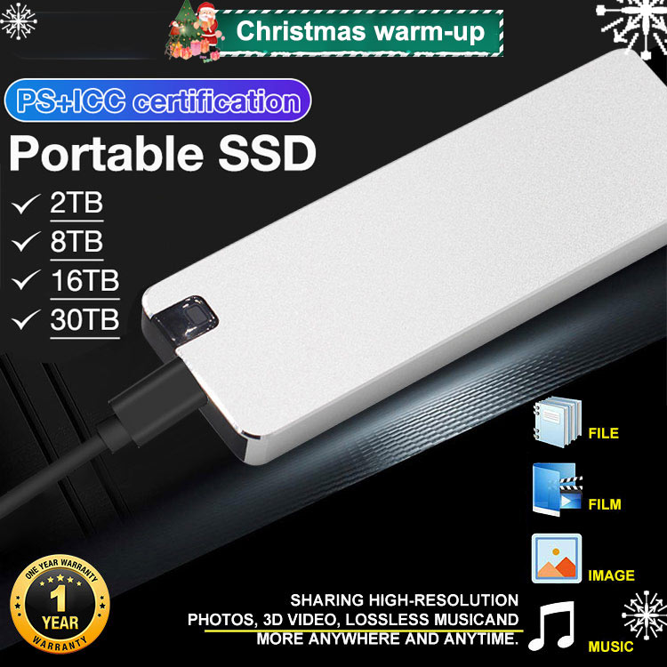 Christmas warm-up 45% OFF-One-year warranty-New Upgraded Portable SSD - Plug and Play,Up to 30TB,Lighting speed	